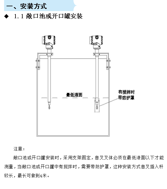 在線密度濃度計(jì)敞口池或開(kāi)口罐安裝